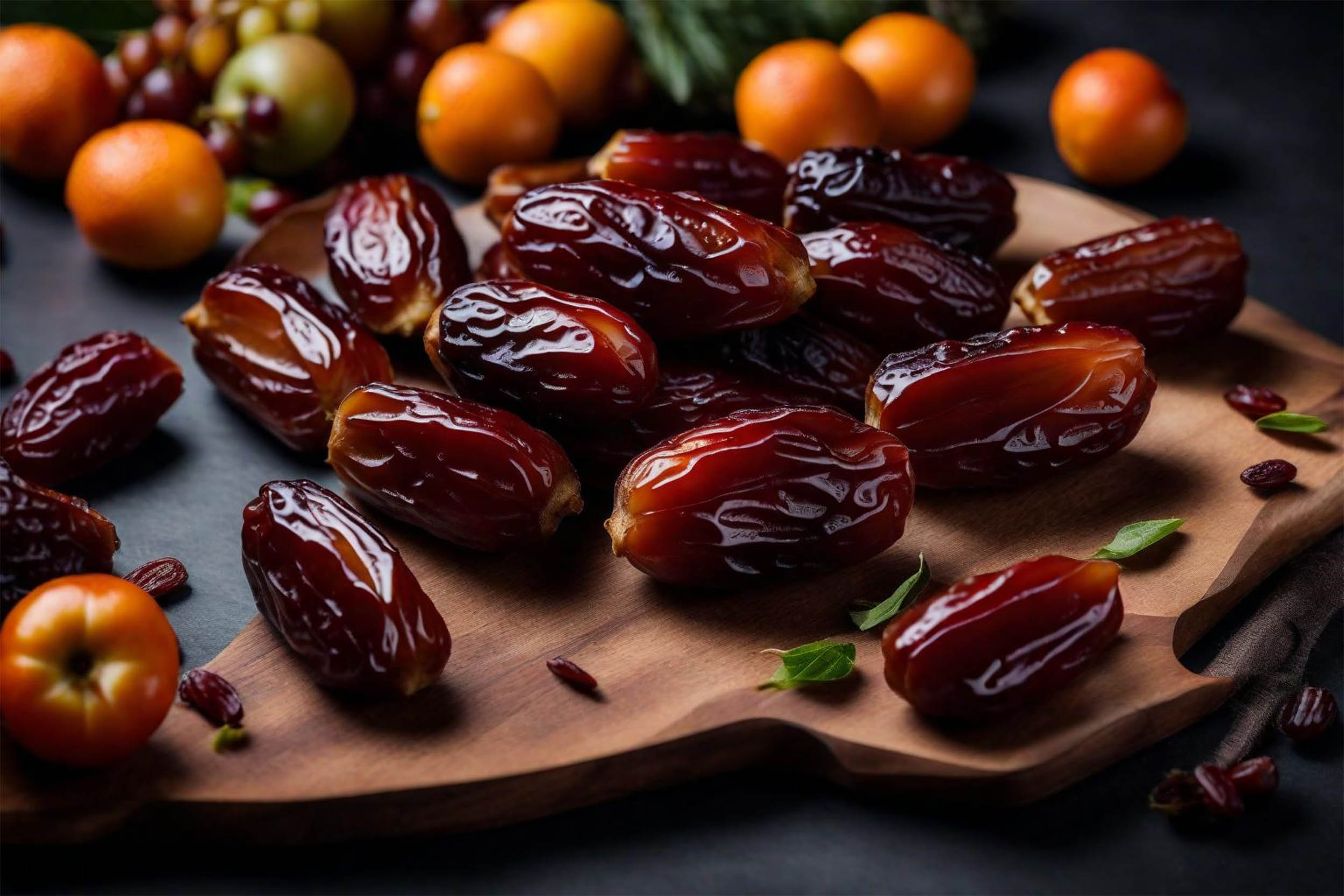 top view woman eating dry persimmon with tea and mix of nuts and chocolate on the table